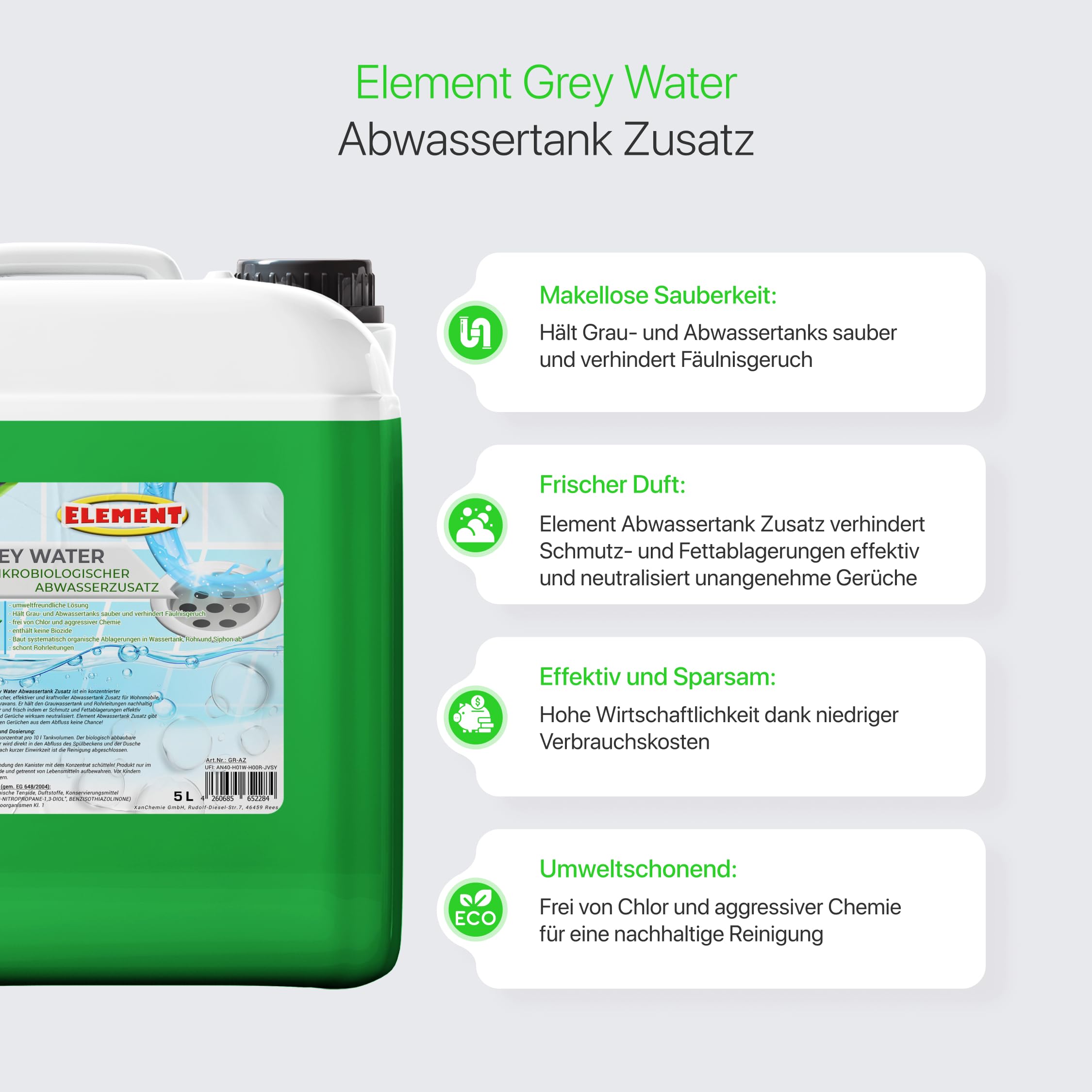 Grauwassertank Zusatz Wohnmobil | 5 Liter | Konzentrat | mikrobiologischer Grauwassertank Zusatz | Reiniger gegen unangenehme Gerüche |Abwassertank Zusatz| Reiniger für Grauwasser- und Abwasser-Tank