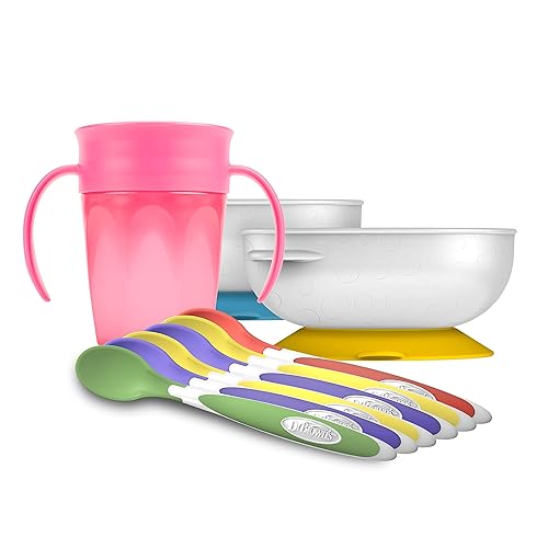 Dr. Brown's Cucharas de alimentación para niños pequeños, paquete de 6, tazón de succión antideslizante, paquete de 2 y Milestones Cheers360 Taza de