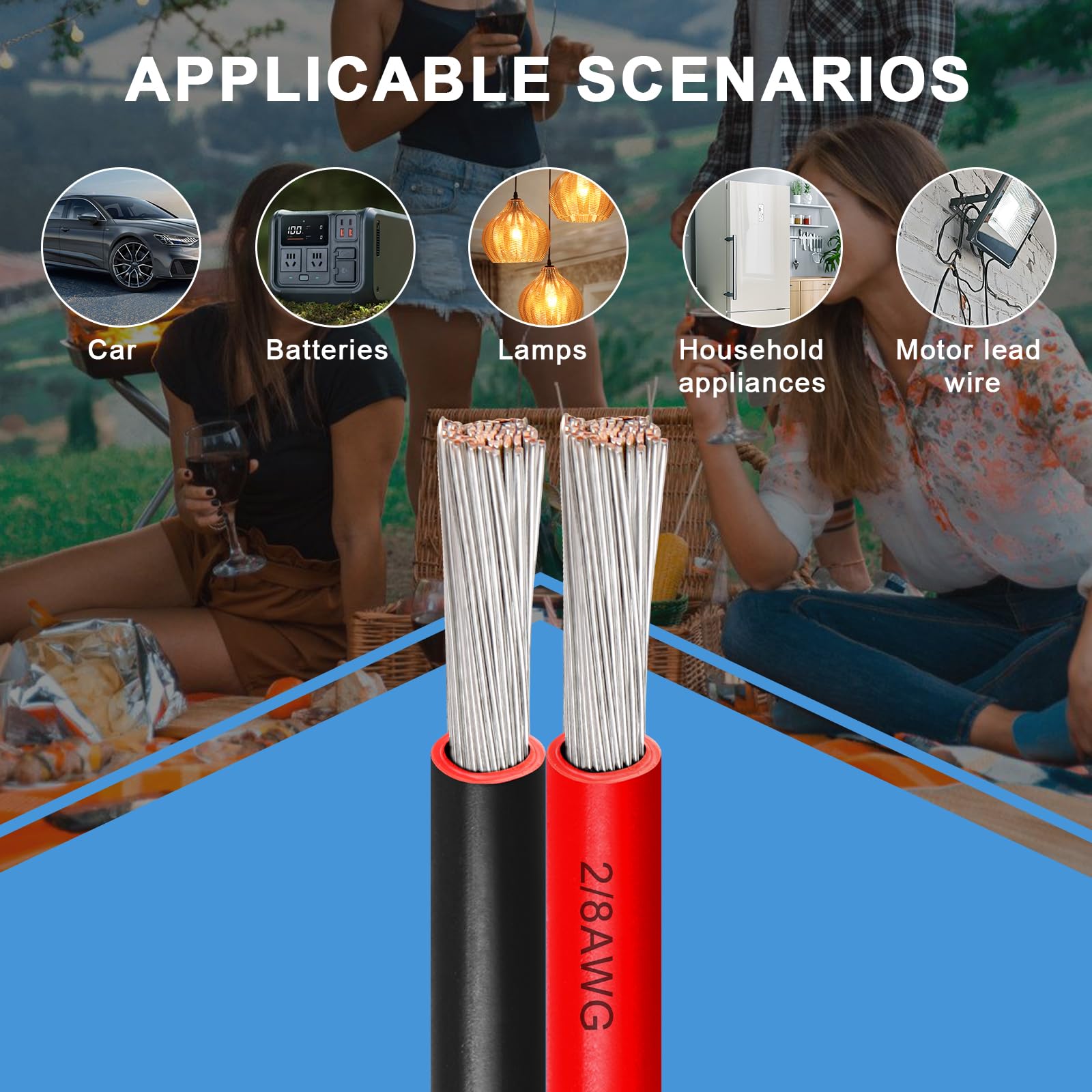 Cable eléctrico de calibre 8, 600 V, 8 AWG, 2 conductores, cable paralelo de cobre estañado de 25 pies, cable trenzado aislado de bajo voltaje para panel solar, automoción, audio automático