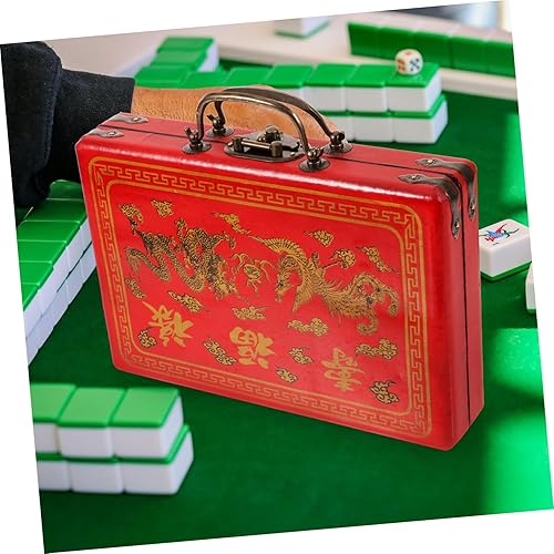 Miniatura 2 de VICASKY Caja Mahjong Contenedor con tapa de almacenamiento para el hogar Manija antigua de madera