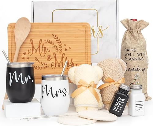 Miniatura 1 de Regalos de boda para pareja (juego de 11 piezas), cestas de compromiso geniales para recién casados, caja única de señor y señora para novia y