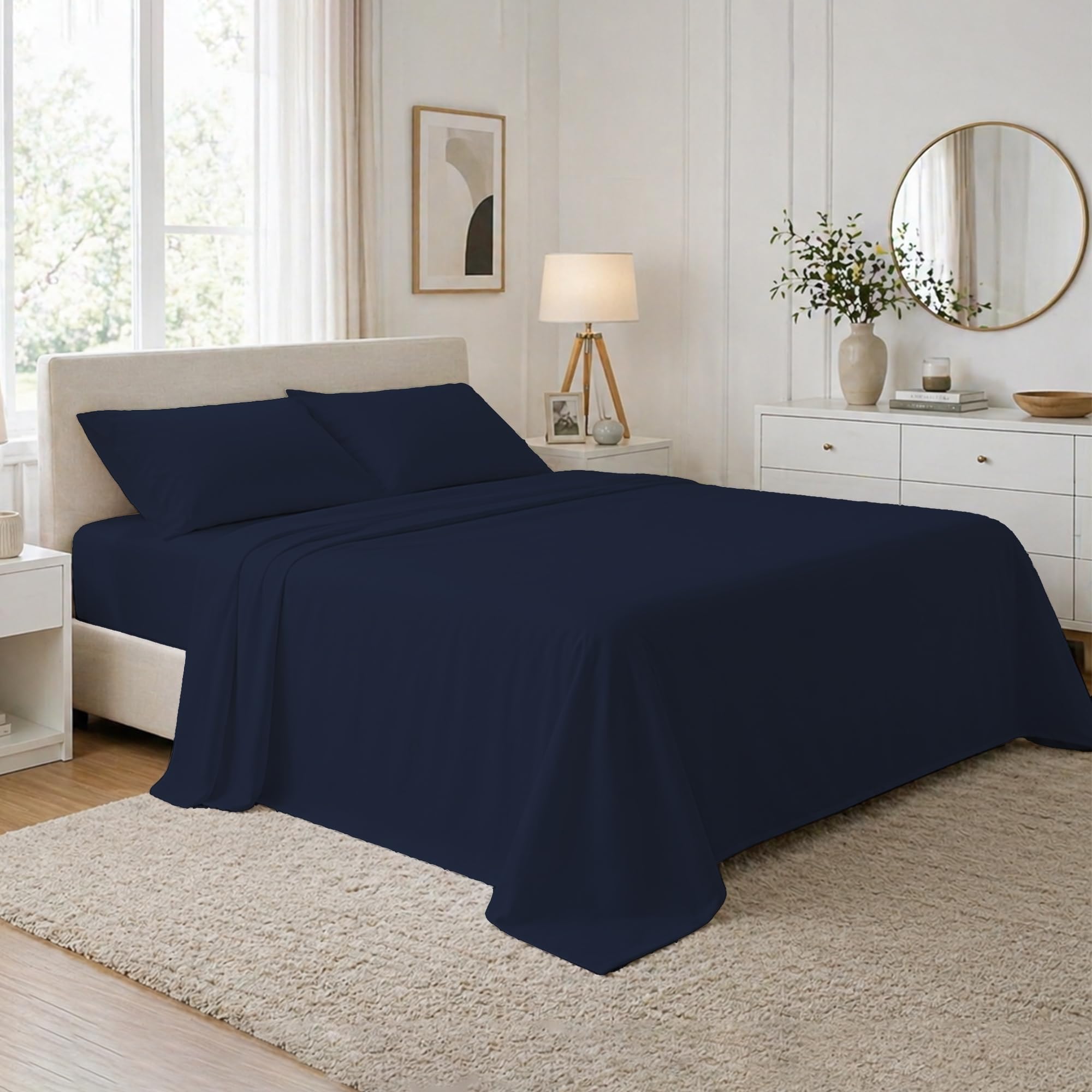 DANYDude 400 Thread Count Flat Sheets Single 100% Egyptian Cotton Sheets Single Flat Sheets - Luxury Soft, Breathable & Machine Washable Flat Bed Sheet Single