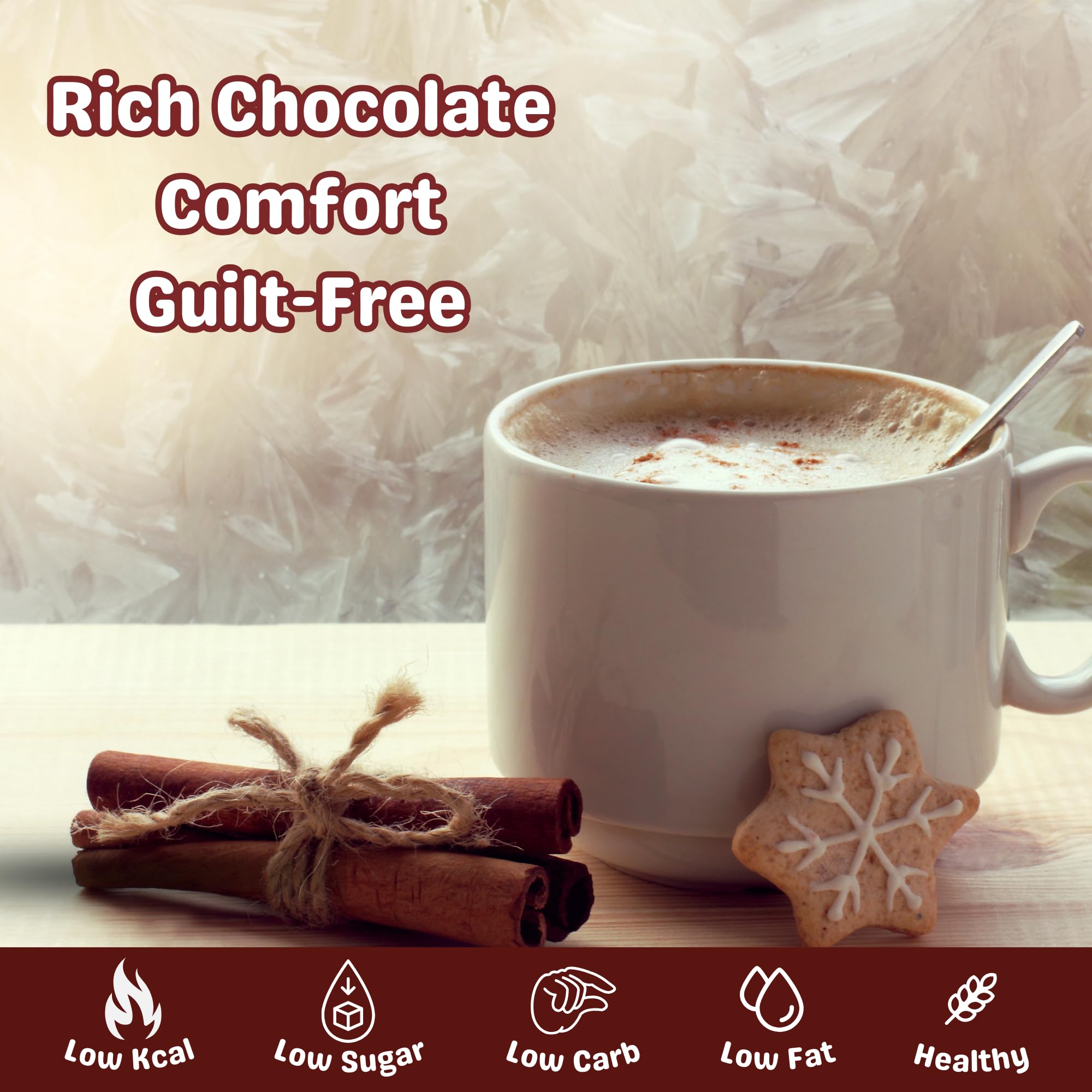 Chocoa Classic Dark: Healthy Hot Chocolate Powder (20-25 Cups)| 65% Premium Cocoa Powder| 50% less sugar| Guilt Free Drinking Chocolate Powder for Milk Mix - Image 5 thumbnail