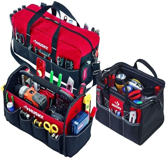 Husky 3 Bag Combo, 12 in Toolbag, 15 in Tote and BONUS Duffle Bag