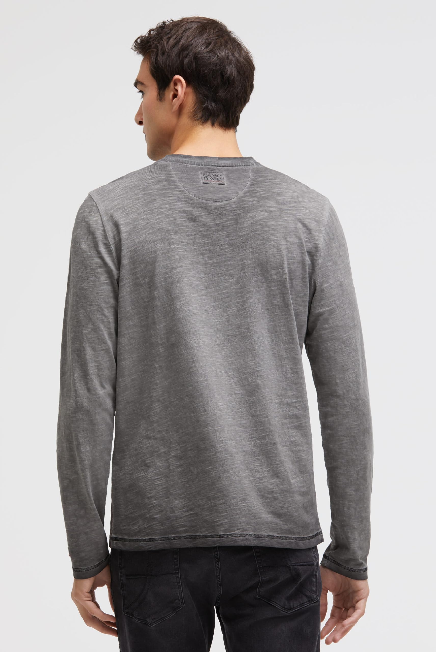Camp David Herren Longsleeve mit V-Neck und Photoprint Black