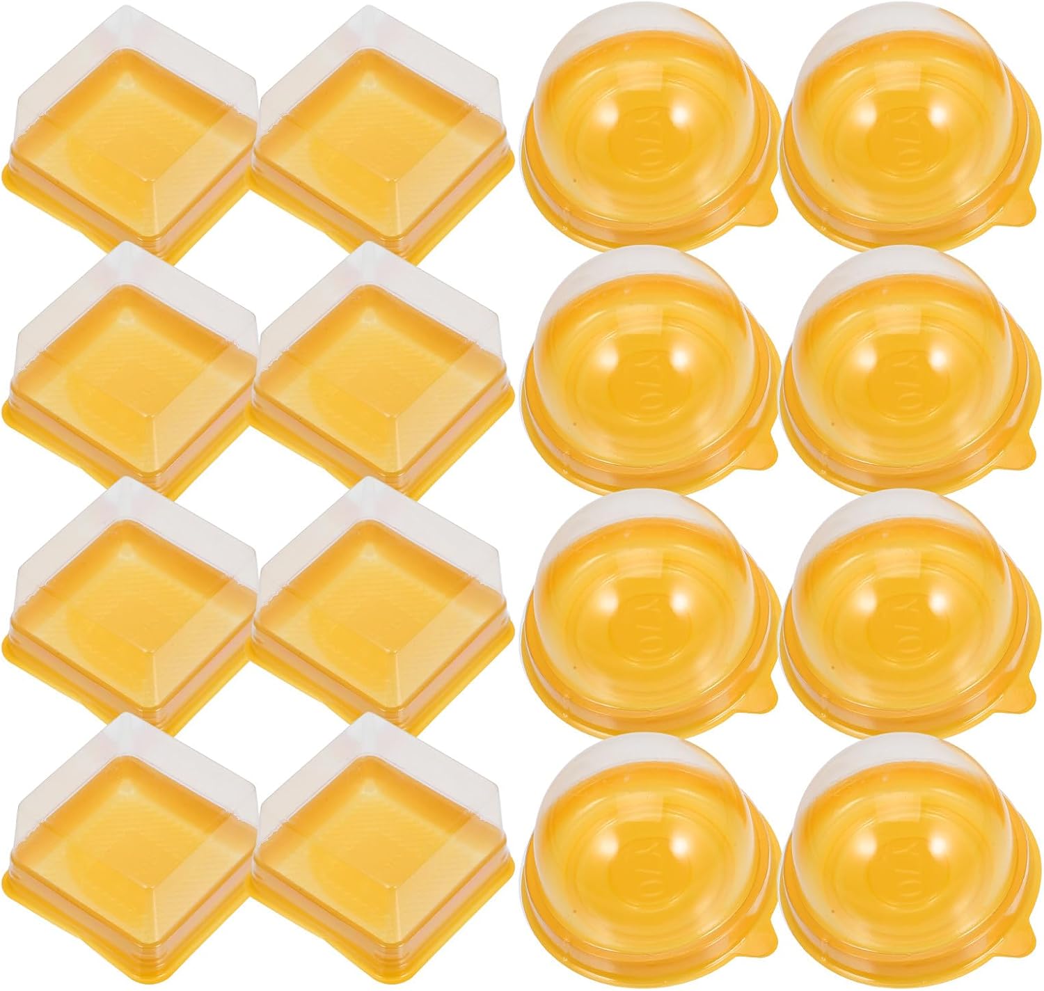 Homoyoyo 100pcs Mini Mooncake Wrapping Boxes with Lid, Yellow and Cubic Egg-yolk Puff Dessert Trays, Food-grade Plastic Bakery Supplies for Party Baking and Cake Storage