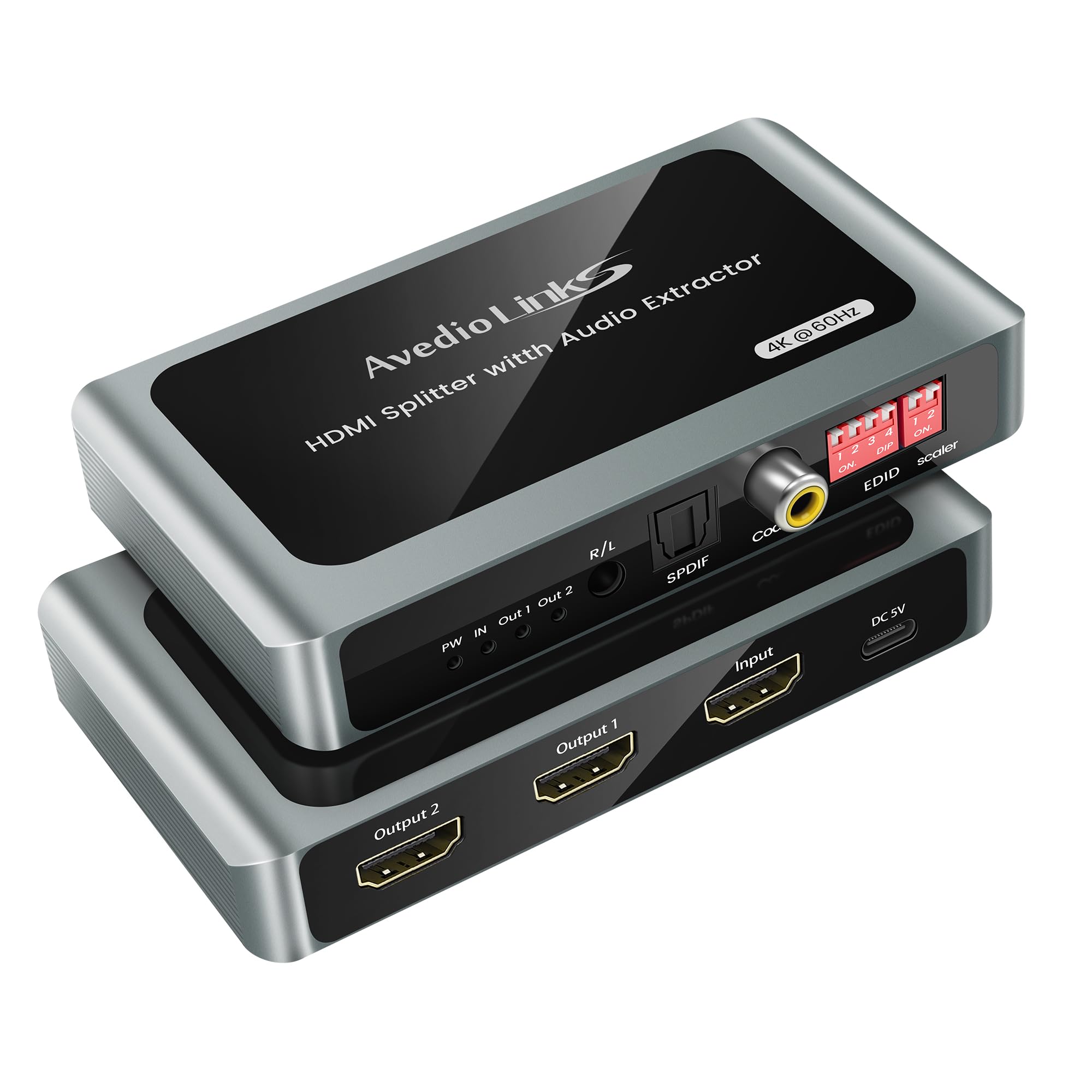 HDMI Audio Extractor 4K@60Hz Splitter 1 In 2 Out mit Audio Out, HDMI zu 2X hdmi + Toslink SPDIF + Koaxial + 3,5mm, unterstützt Dobly Atmos 7.1, DTS, HDCP 2.3, Down Scaler, ideal für TV, PS5, Soundbar