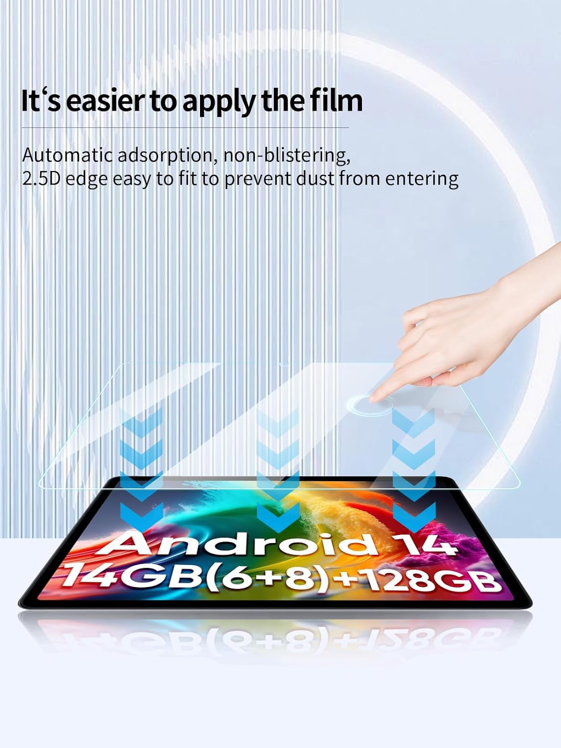Illustration of easy screen protector application with automatic adsorption
