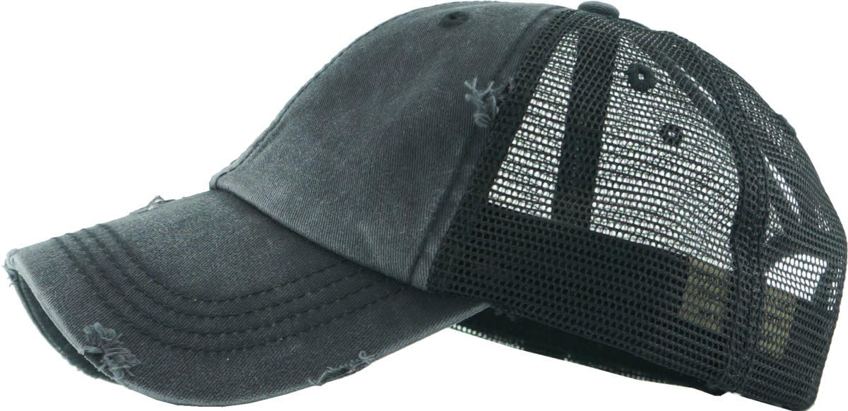 Funky Junque Distressed Ponytail Trucker Hat - Women's Baseball Cap - Solid, Tie Dye, Camo, Value Packs