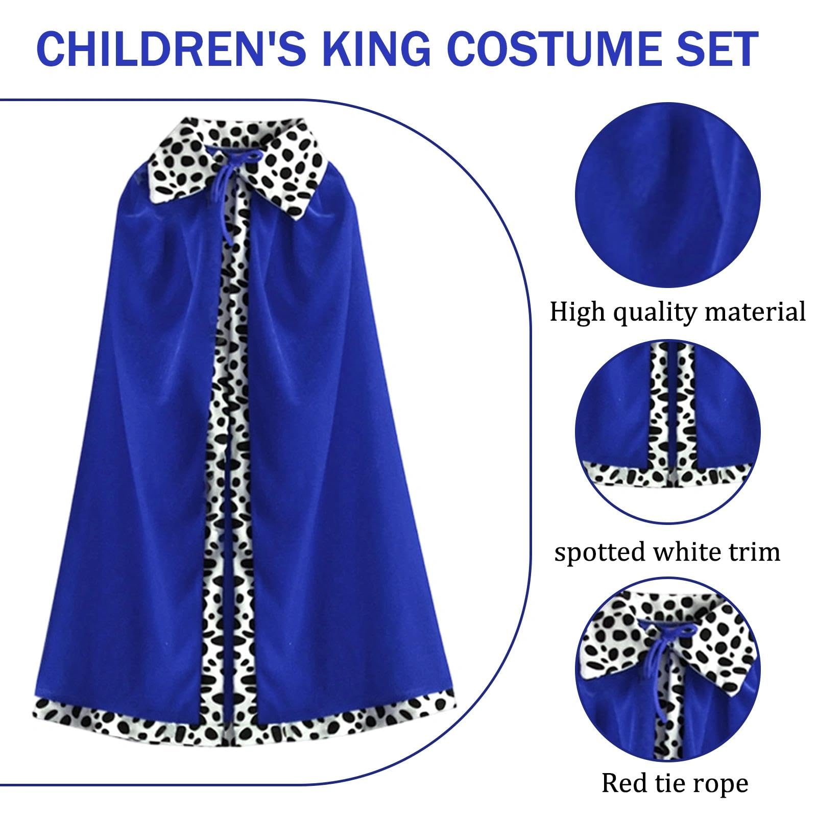 DAVBNM King Costume for Kids Prince Cloak Crown Set, Boys King Cape and Crown Medieval Fancy Dress Accessories, Prince Cloak Queen Cape Medieval Costume for Role Play, Party Dress Up, Blue - Image 3