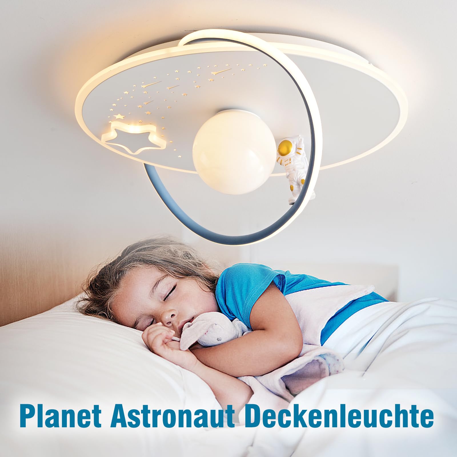 RRBEST LED Plafoniera Dimmerabile Bambini, Lampada da Soffitto con Telecomando, Lampada Soffitto Camera da Letto Astronauta, Cartoon da Creativa per Bambino Ragazzi, 3000-6000K, Ø50CM