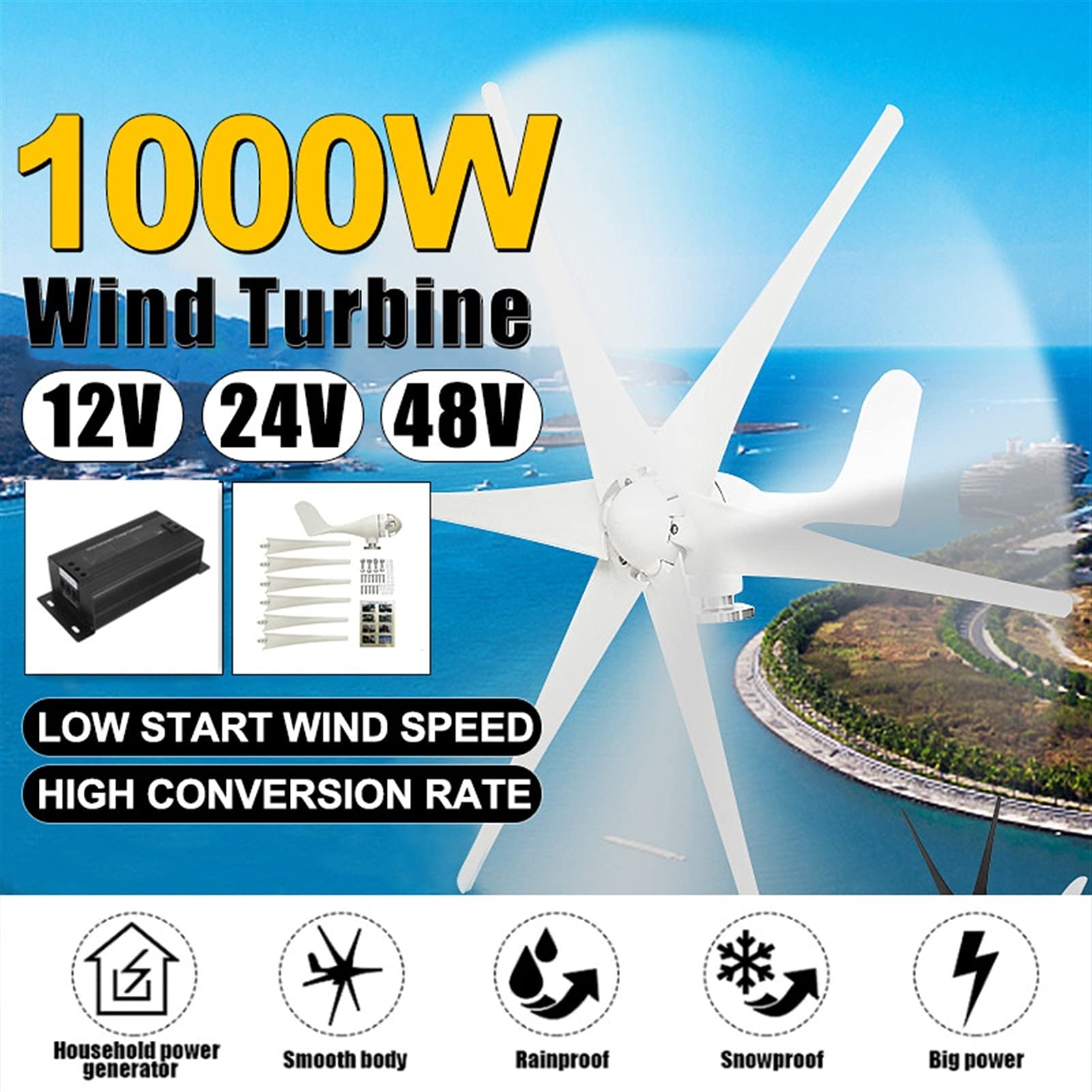 4. 8V 1000 W. Generator wiatru z kontrolerą ładowania do bezpłatnego generatora nowych energii turbiny wiatrowej(Without controller)