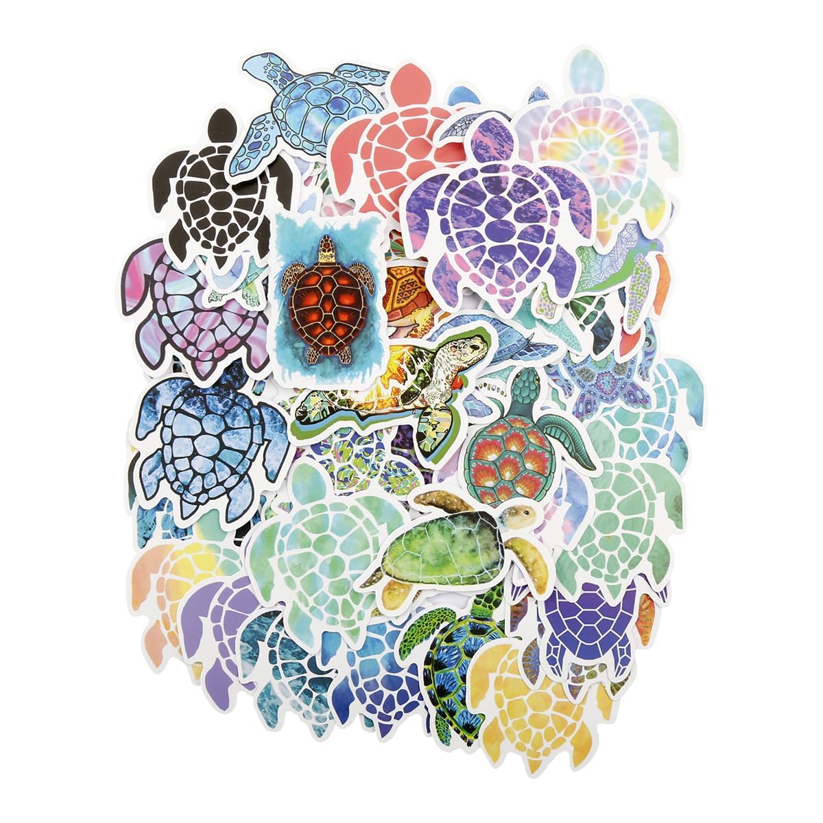 Luckious Multi 50Pcs Colorful Sea Turtle Stickers - Waterproof Colorful Ocean Turtle Stickers - Vinyl Decals Pack For Office, Laptop, Hydro Flask, Water Bottles, And More