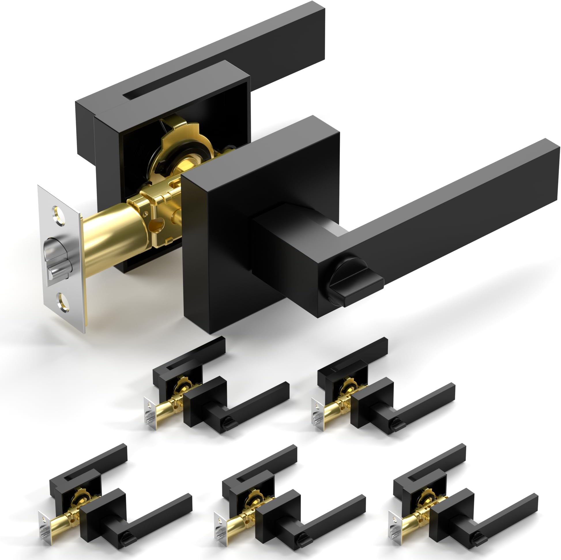 Mefape6 Pack Matte Black Square Interior Door Handle, Heavy Duty Keyed Door Lever Handles for Bedroom
