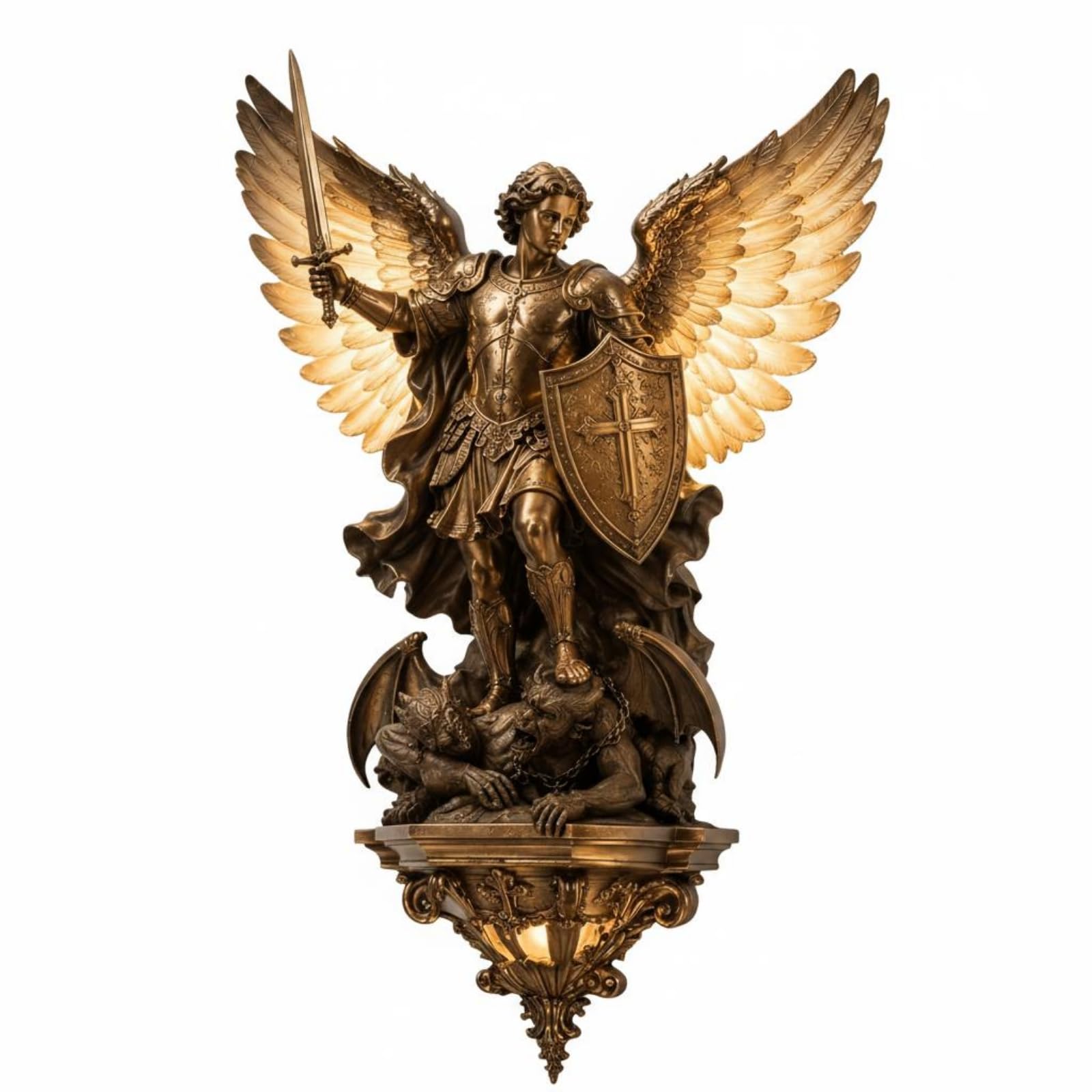 Feathered Wings Archangel Michael Wall Sconce Bronze Tone Archangel Wall Lamp Antique Design Warrior Angel Lamp Sculptural Design, 20x14x6cm, Archangel-image-27