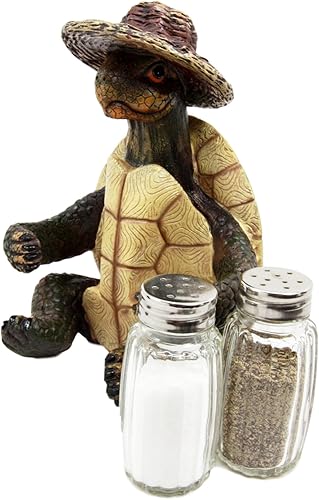 Miniatura 5 de Ebros Slow Seasons - Tortuga para acampar al aire libre con sombrero de mimbre, salero y pimentero, figura de 7 pulgadas de alto, tortugas,