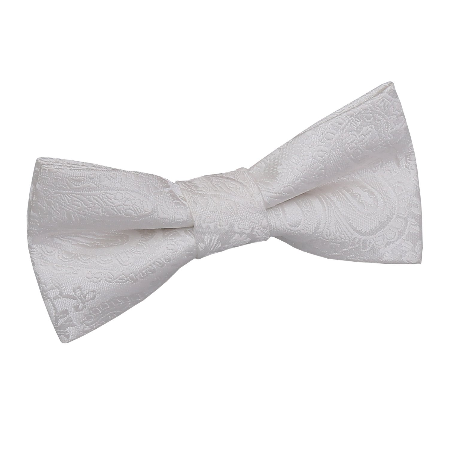 DQT Boys Paisley Floral Jacquard Pre-Tied Bow Tie - Wedding Pageboy Formal - Ivory