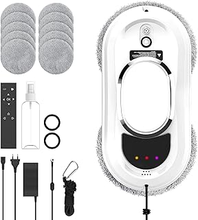 Robot Nettoyeur Vitres, 5600Pa Robot Laveur de Vitre Automatique avec 3 Modes de Nettoyage, Système de Sécurité, Télécommande, Navigation Intelligente, 10 Chiffons pour Toutes Les Surfaces Lisses