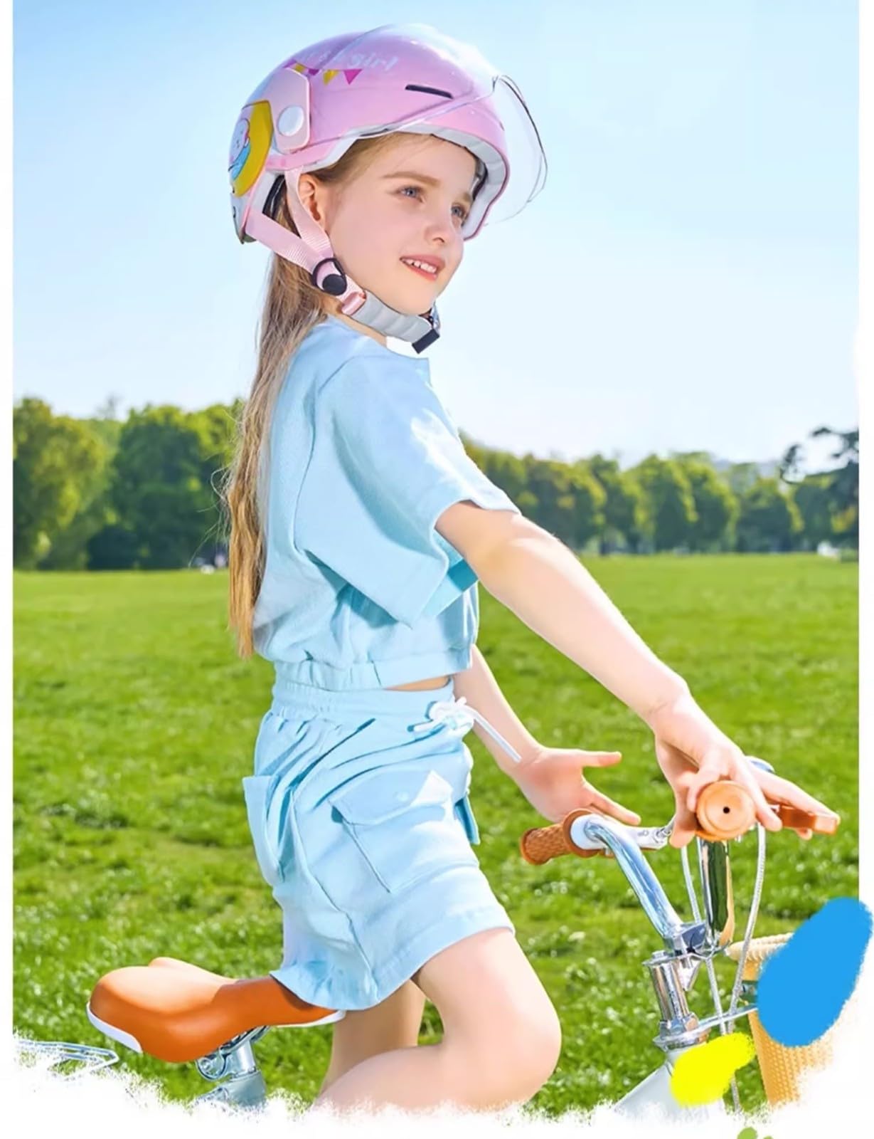 Casco Da Moto Per Bambini, Casco Jet Per Bambini Con Visiera, Casco Da Scooter Per Bambini, Casco Da Scooter, Casco Da Ciclomotore, Casco Da Bici, Chiusura Rapida E,52-57cm