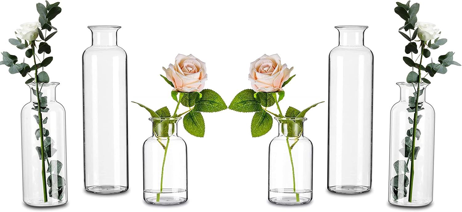 Blown Modern Tall Glass Vases for Centerpieces Set of 6