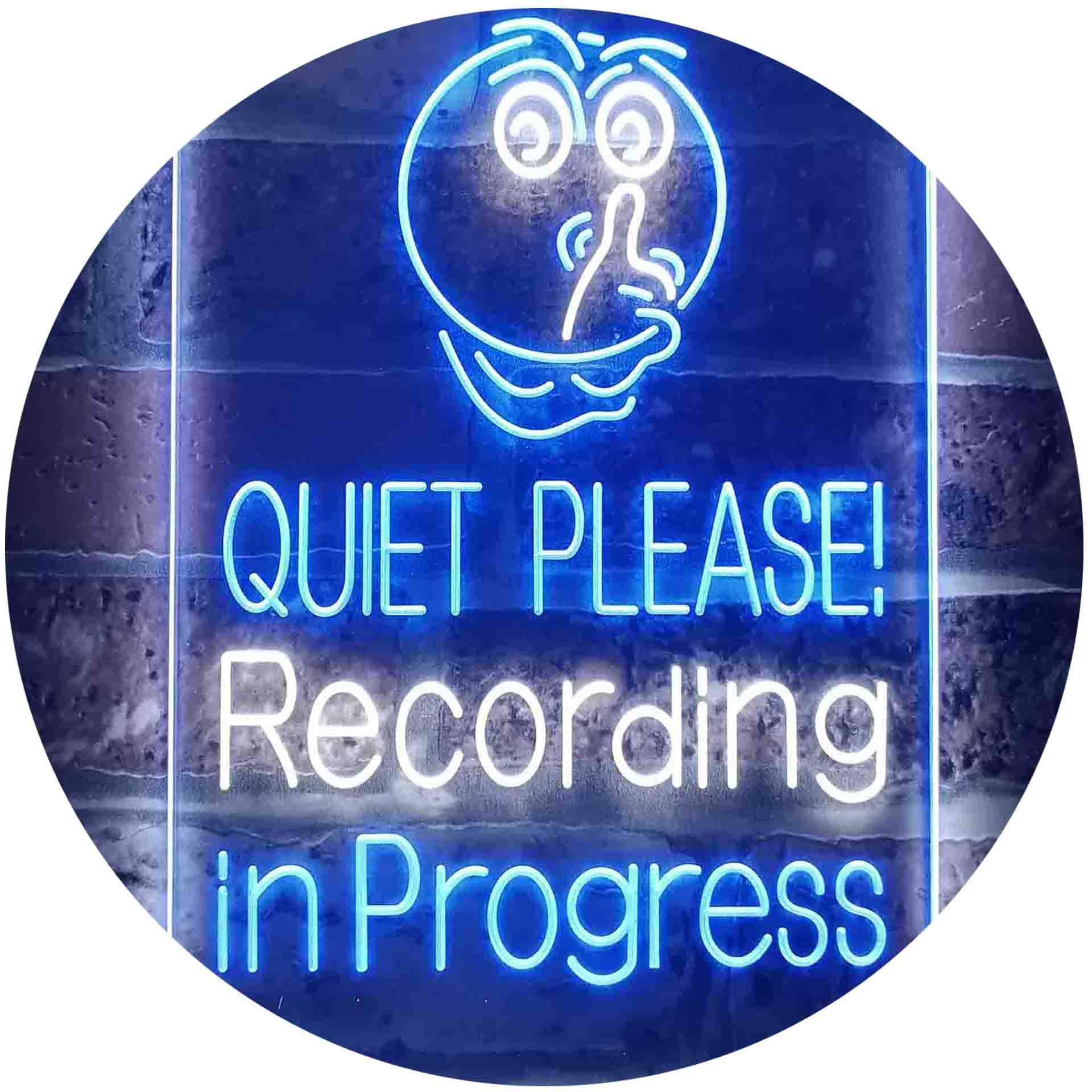 ADVPRO Quiet Please Recording In Progress Studio Dual Color LED Neon Sign White & Blue 210 x 300mm st6s23-i3580-wb — image 1