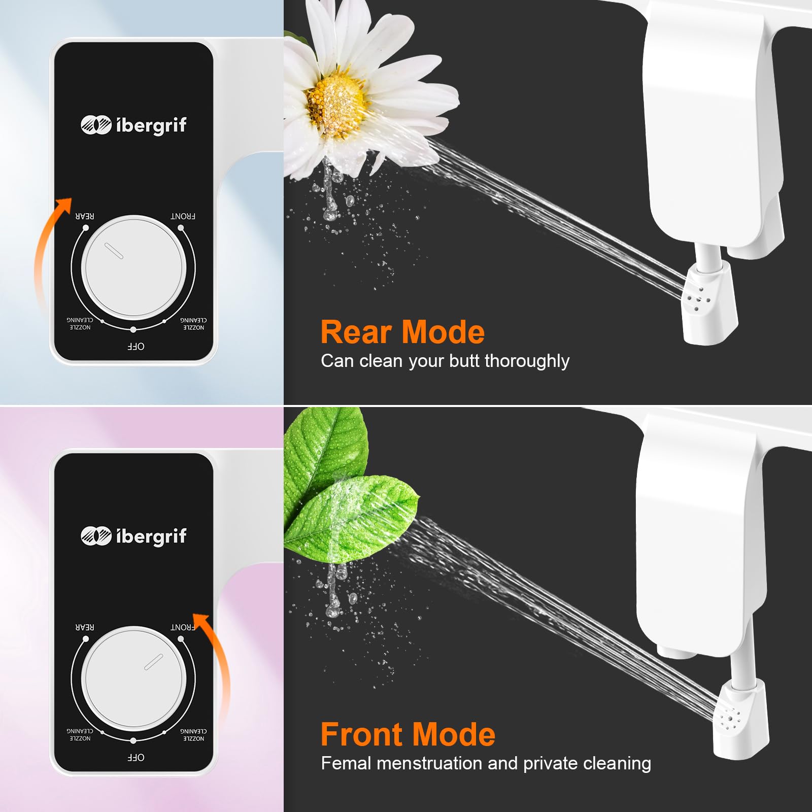 Ibergrif Toilette Japonaise non Électrique, Bidet Toilette WC Ultra Fin avec Double Buses Rétractables Autonettoyantes, Lave Fesses WC Pression d'Eau Réglable, Nettoyage Avant et Arrière