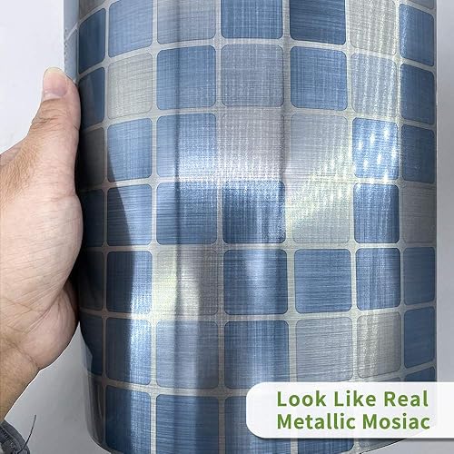 Miniatura 3 de Alwayspon 25 piezas de azulejos autoadhesivos de transferencia de plata cepillada, calcomanías de azulejos para despegar y pegar, adhesivo de pared