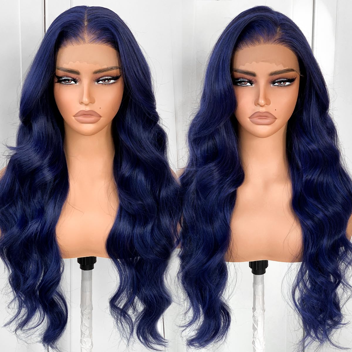 BlackSwern Dark Blue Wig 13x6 Synthetic Lace Front Wig,HD Lace Pre-Plucked Navy Blue Lace Frontal Wig,26inch Body Wave Wigs 200 Density,Pre-Plucked PLUS 1.5’’Hairline+ Flat Iron Relaxed Free Part