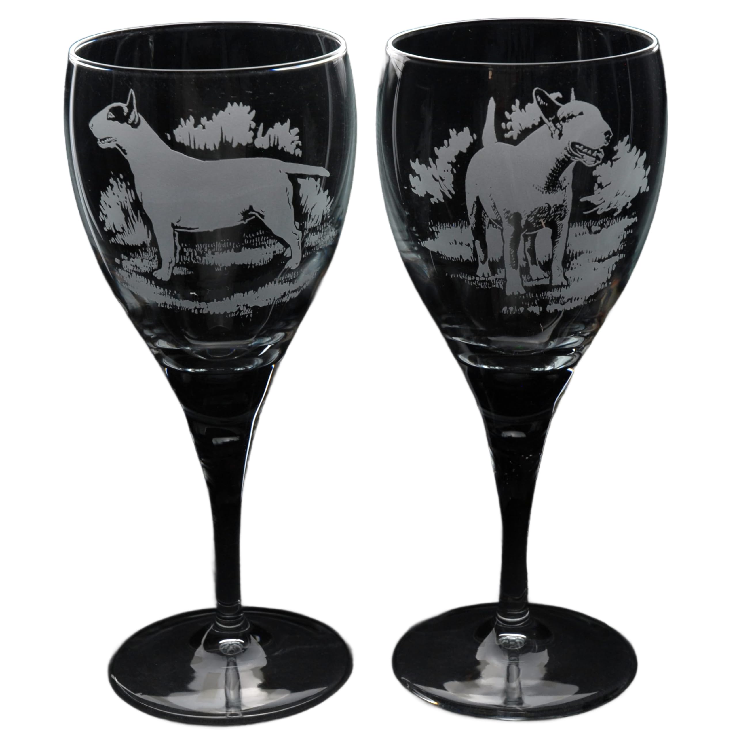 GLYPTIC Glass Art Bull Terrier Dog Placement Hand Etched/Engraved Crystal Wine Glass