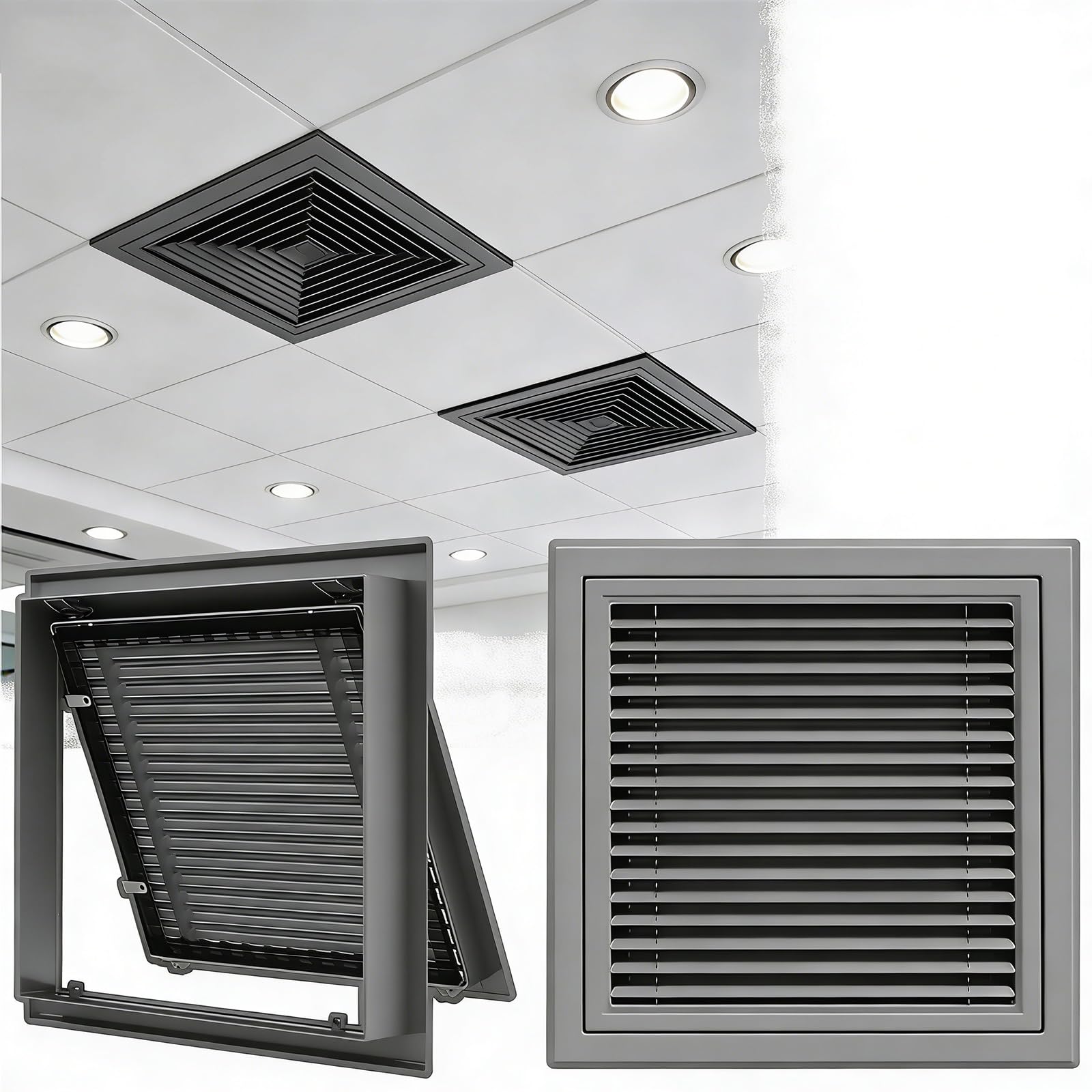 Panel de Acceso con Rejilla de Retorno de Aire de 16x42 con Malla filtrante extraíble - Cubierta de ventilación de Lamas Gris para una fácil instalación, Entrada de Aire frío y ventilación d
