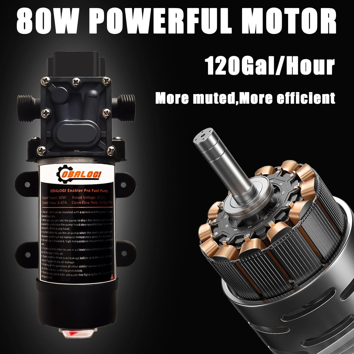 12V Fuel Transfer Pump Kit, Moves Up to 120 Gallons Of Gas or Diesel Per Hour, with High Elastic Fuel Pipe & 2 Power Cables, Great for Vehicles, Boats, Equipment, Gasoline, Diesel