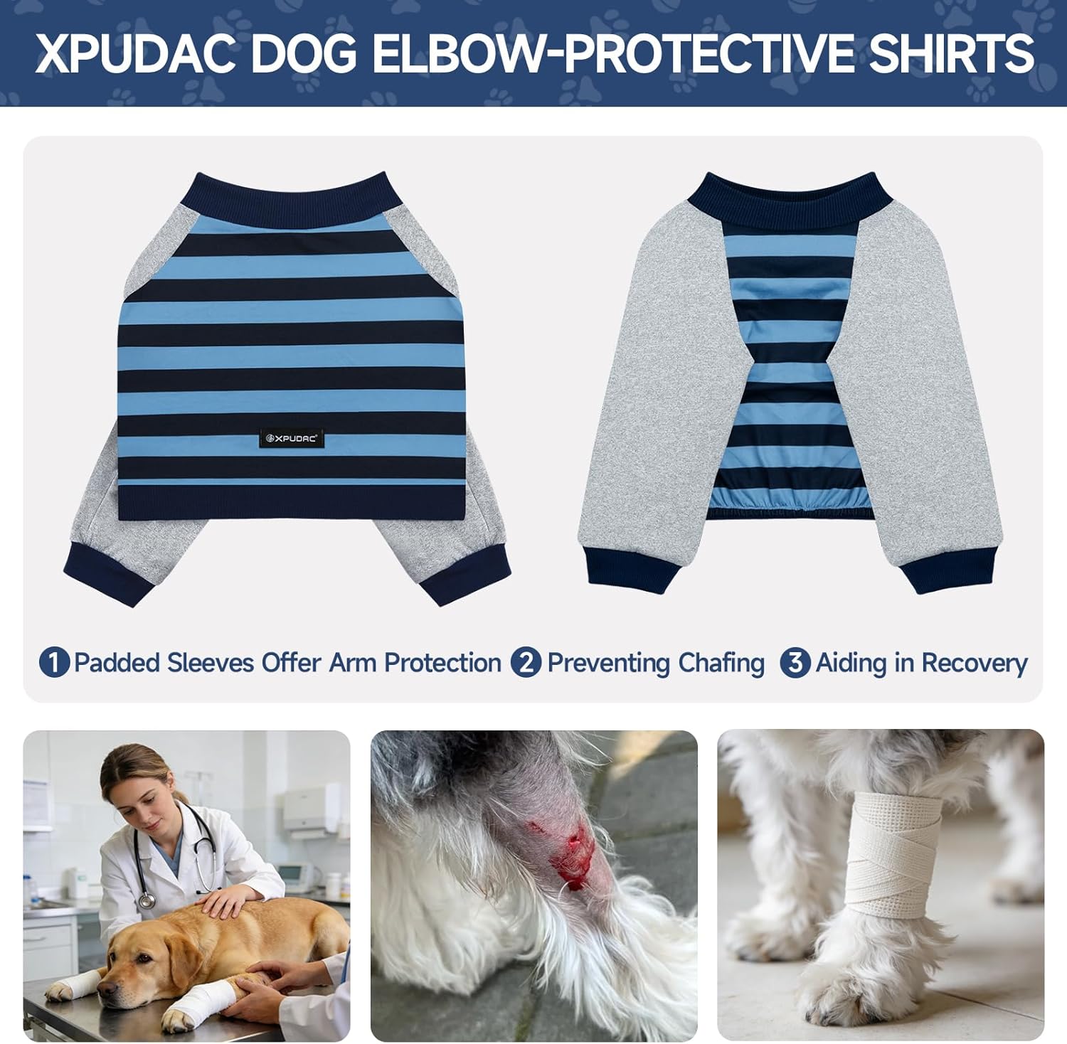 XPUDAC 2 Pack Dog Surgery Recovery Suit for Front Legs, Dog Leg Sleeve to Stop Licking, 3-Layer Thickened After Surgery Elbow Protector Wound Care Shirt Dogs Cone Alternative for Leg Injuries, 4XL