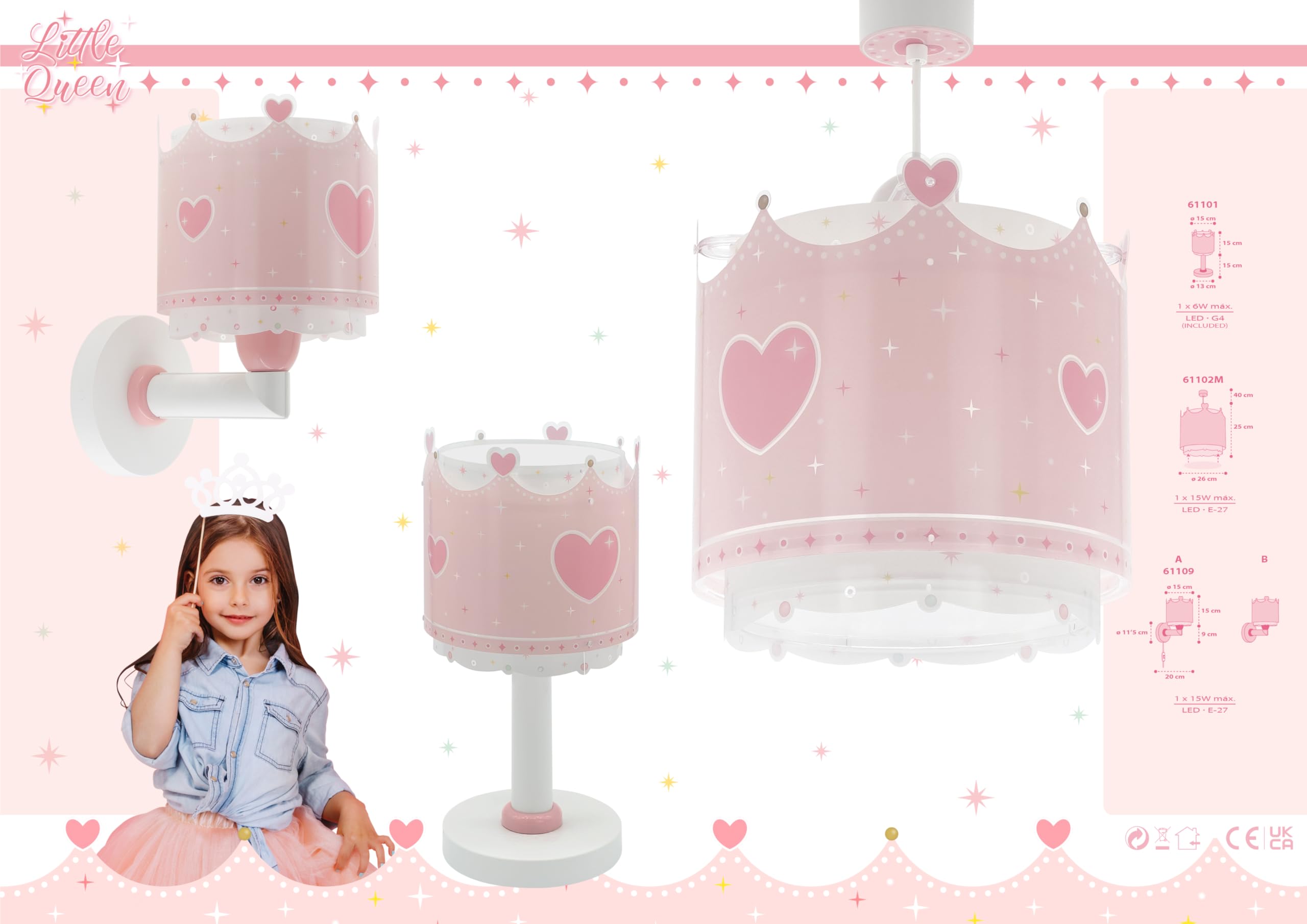 Dalber Lampada da tavolo o comodino per bambini Little Queen Regina Corona, 61101N, G4-4W LED - Lampadina inclusa