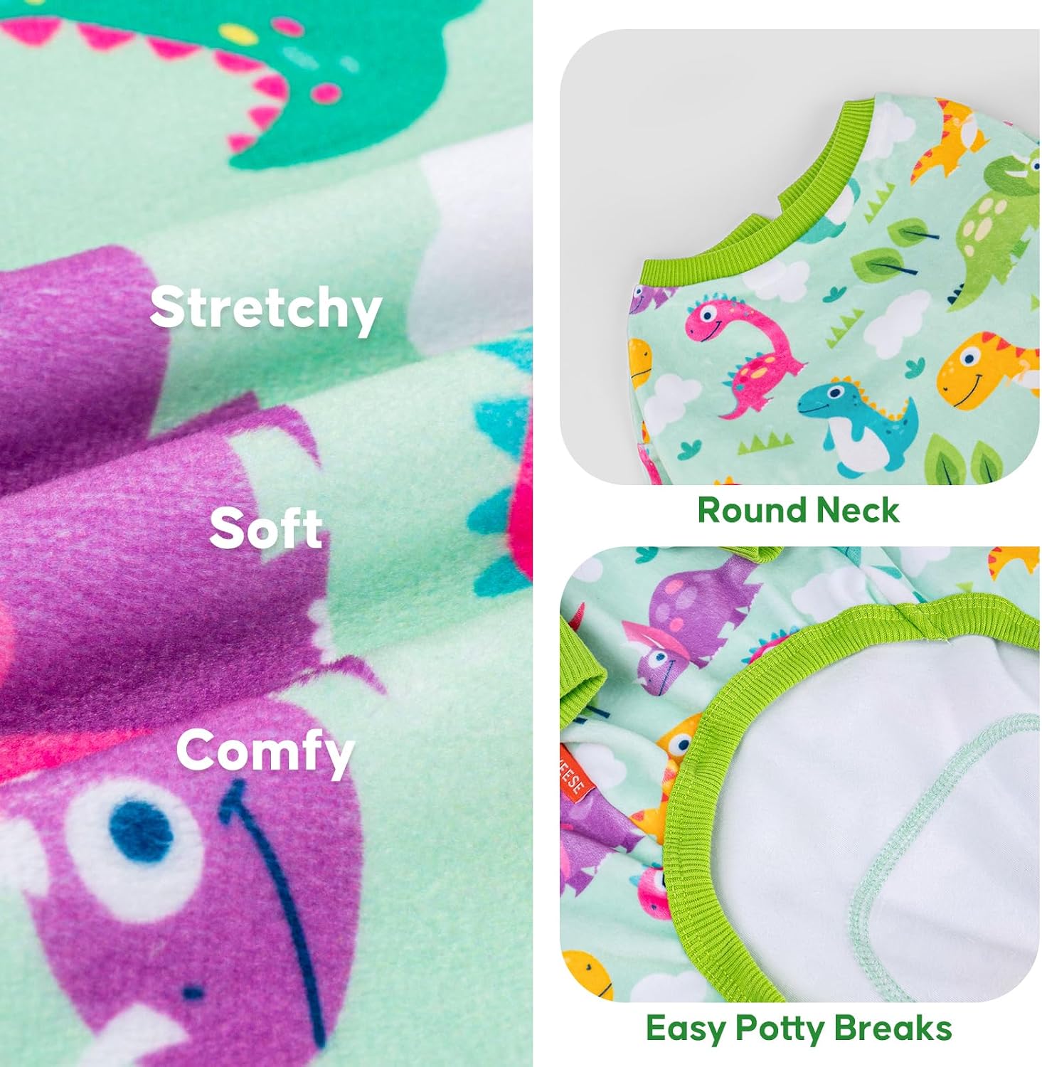  Velvet Dog Pajamas for Small Dogs Soft Onesie Shirt, Dinosaurs thumbnail