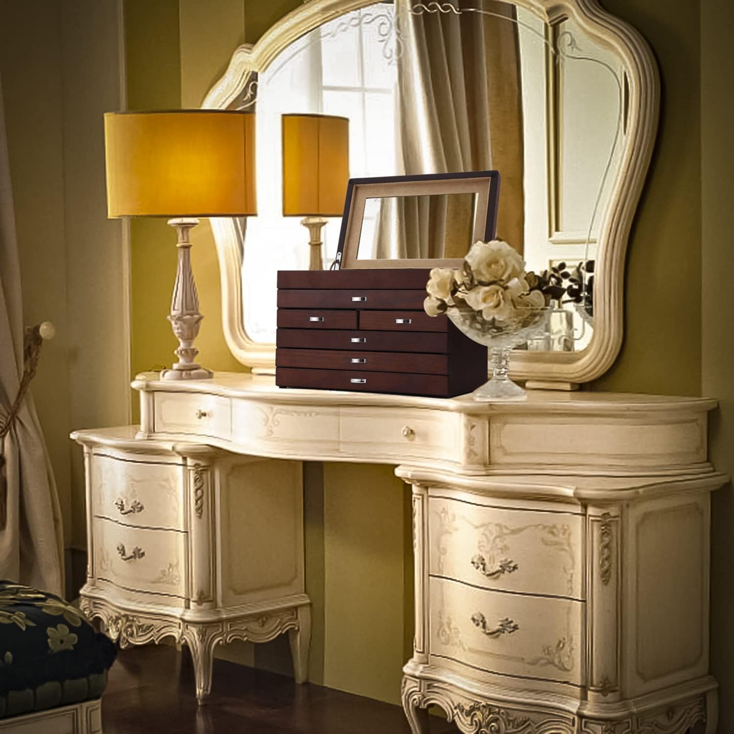 Large Wooden Jewelry Box women organizers organizer girls small bulk full length mirror stand up vintage gift: Home Improvement