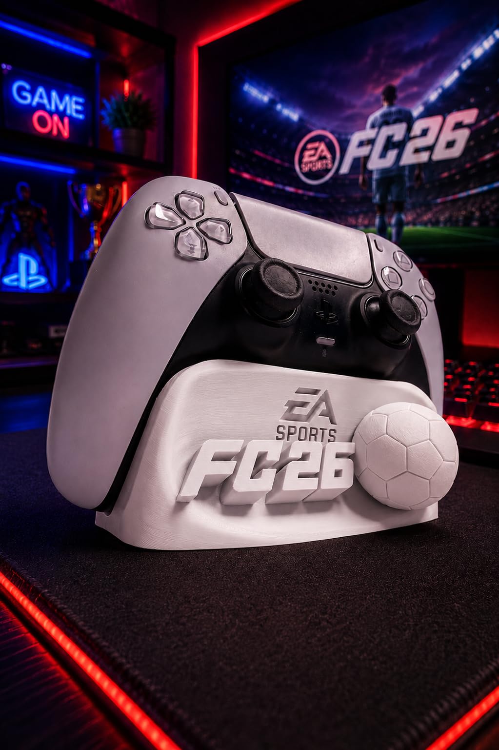 FC26 Controller Stand for PS5 – Display Holder for PS5 | FC 26-Themed Design | Anti-Slip Base | Desk Organizer for Gamers (White)-image-19