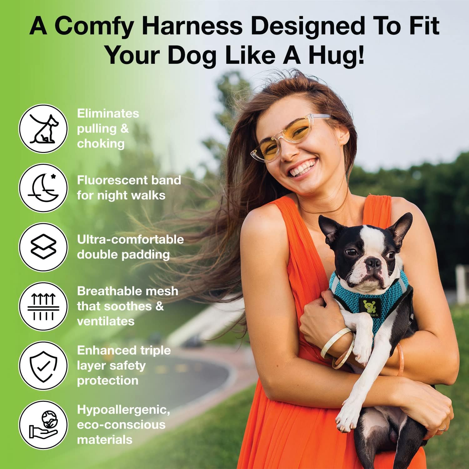 EcoBark Step in Dog Harness - Reflective Soft Luxurious Mesh Dog Harnesses for XXS, XS, Small, and Medium Dogs - Eco-Friendly Comfort Secure Halter No Pull Adjustable Pet Vest (Aqua Sport, XXXS)