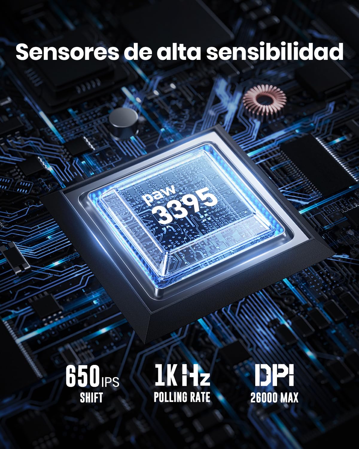GravaStar Mercury M2 Gaming Mouse - Ratón para Juegos de computadora MMO con Sensor óptico de 26,000 dpi - Diseño Hueco liviano de 78 g - 5 Botones programables - 5 Modos RGB - Negro sigiloso