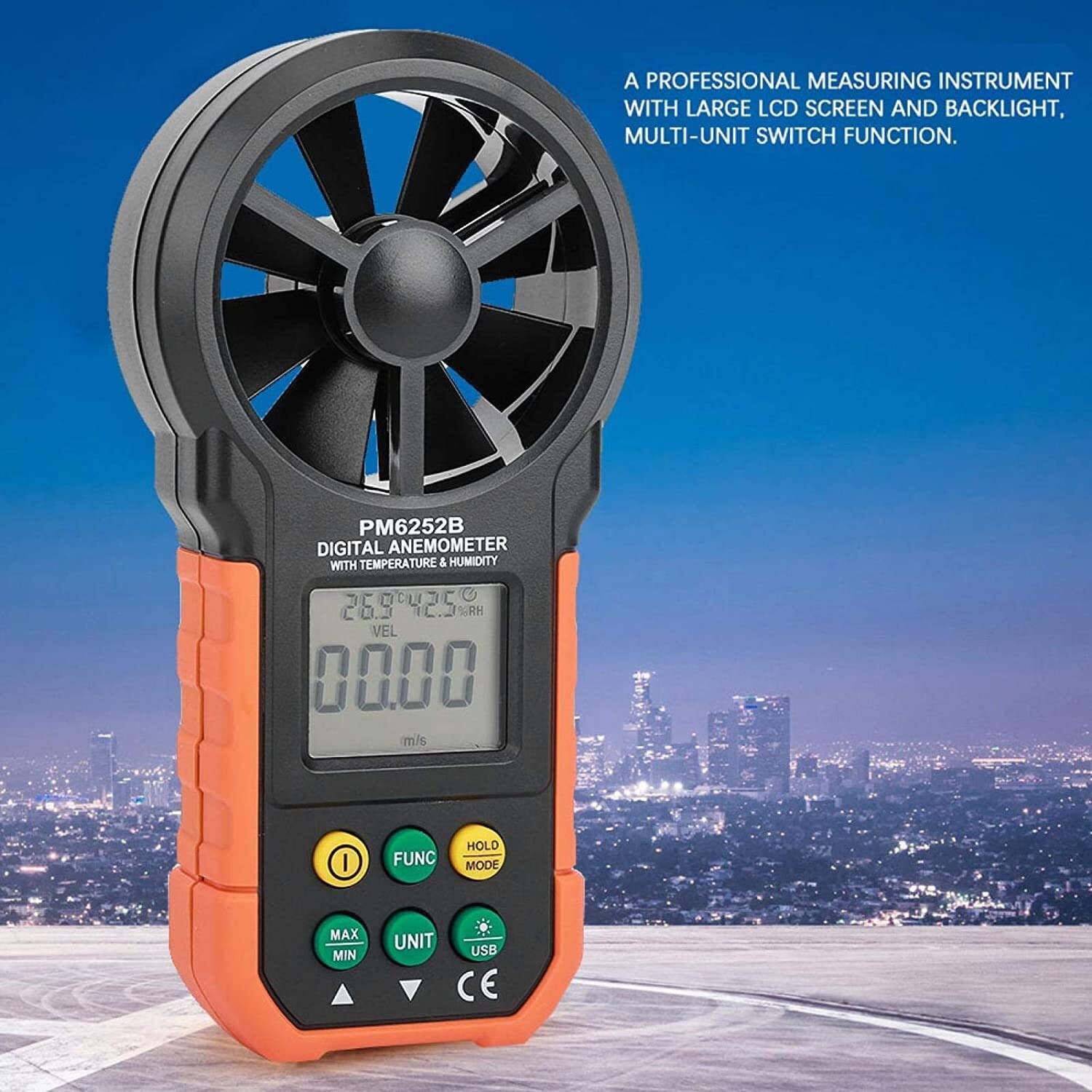 JJJ Medidor de Mano de Alta precisión con anemómetro Medidor de Velocidad del Viento Digital Probador para la recolección de Datos del Tiempo Navegación al Aire Libre de navegación de navegación con
