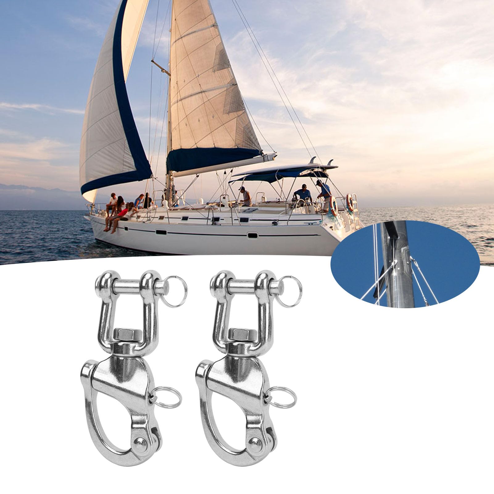 Grillo Girevole a Mascella, Grillo a Moschettone da 2 Pezzi in Acciaio Inossidabile 316 a Sgancio Rapido Ad Alta Resistenza Universale per Sartiame per Barche a Vela, Accessori per Barche(128mm)