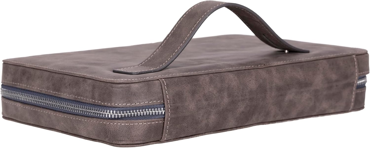 Genuine Leather Cable Organizer Case – Holds Up to 12 Cords, Pens & Accessories – Zippered Travel Pouch for Home, Office & Work Bags – 18x28x2.5 cm – Stylish & Durable (Gray)