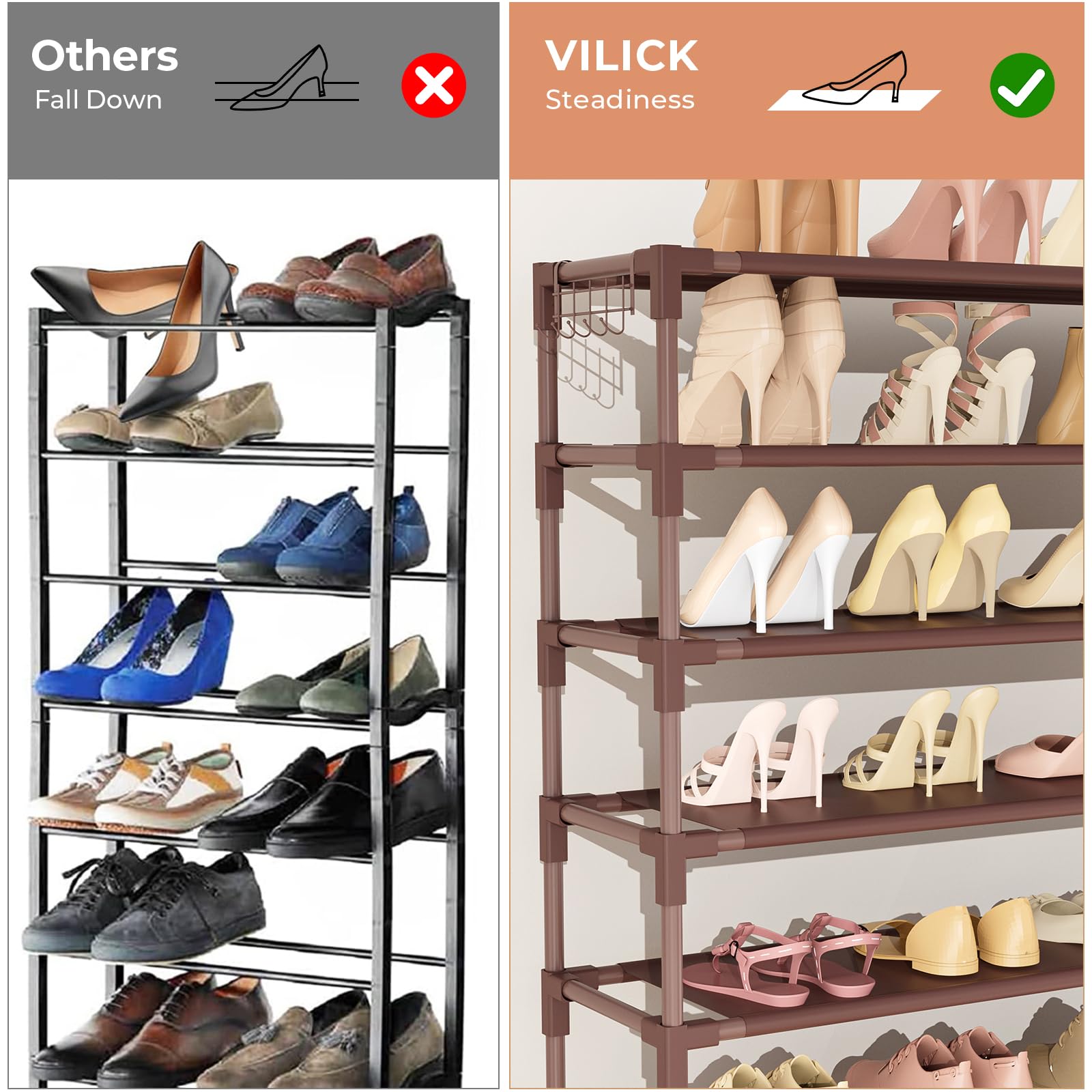 Amazon.com: VILICK 11 Tiers Tall Wide Shoe Rack 55 Pairs Large