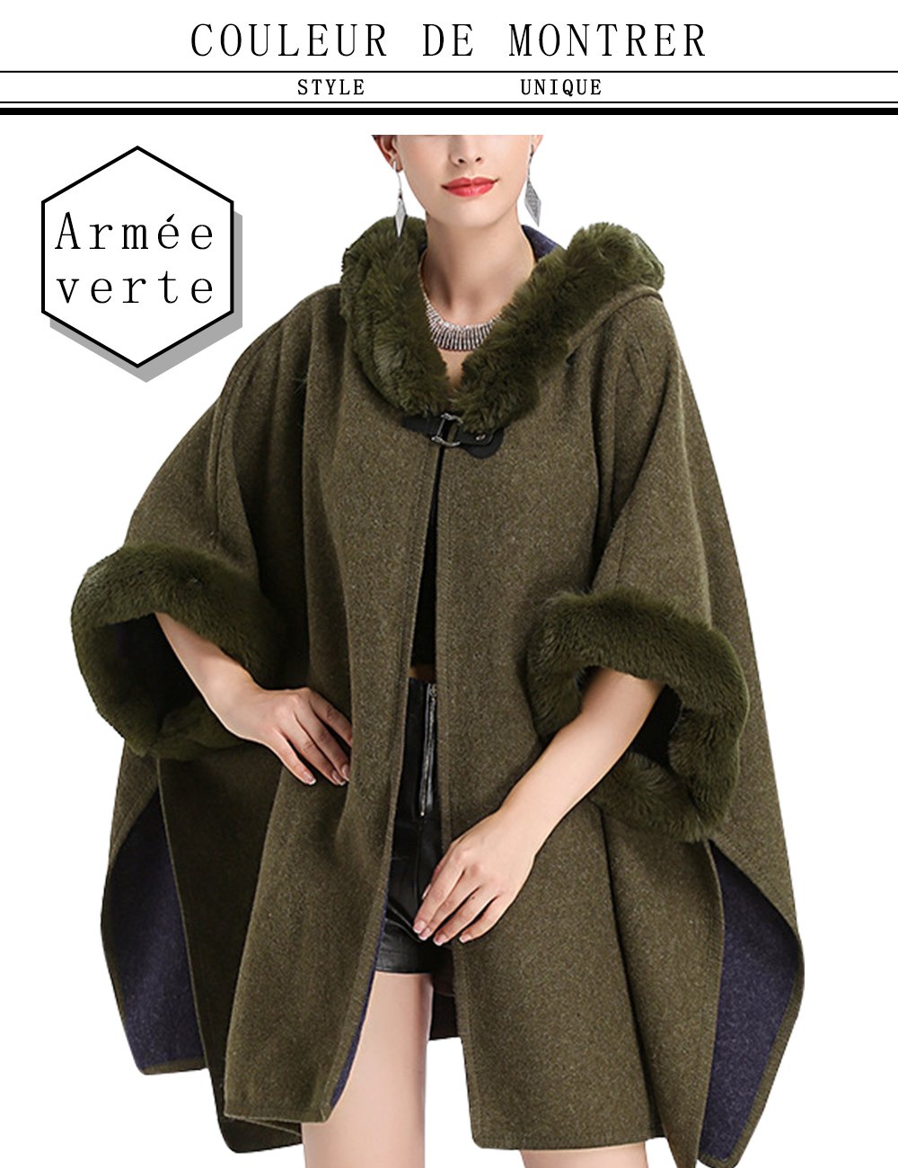 Hiver Fausse Fourrure Cape Chaud Tricot?� Ponchos Ch?�les Manteau Noir- AOZOWIN Noir - Cdiscount 