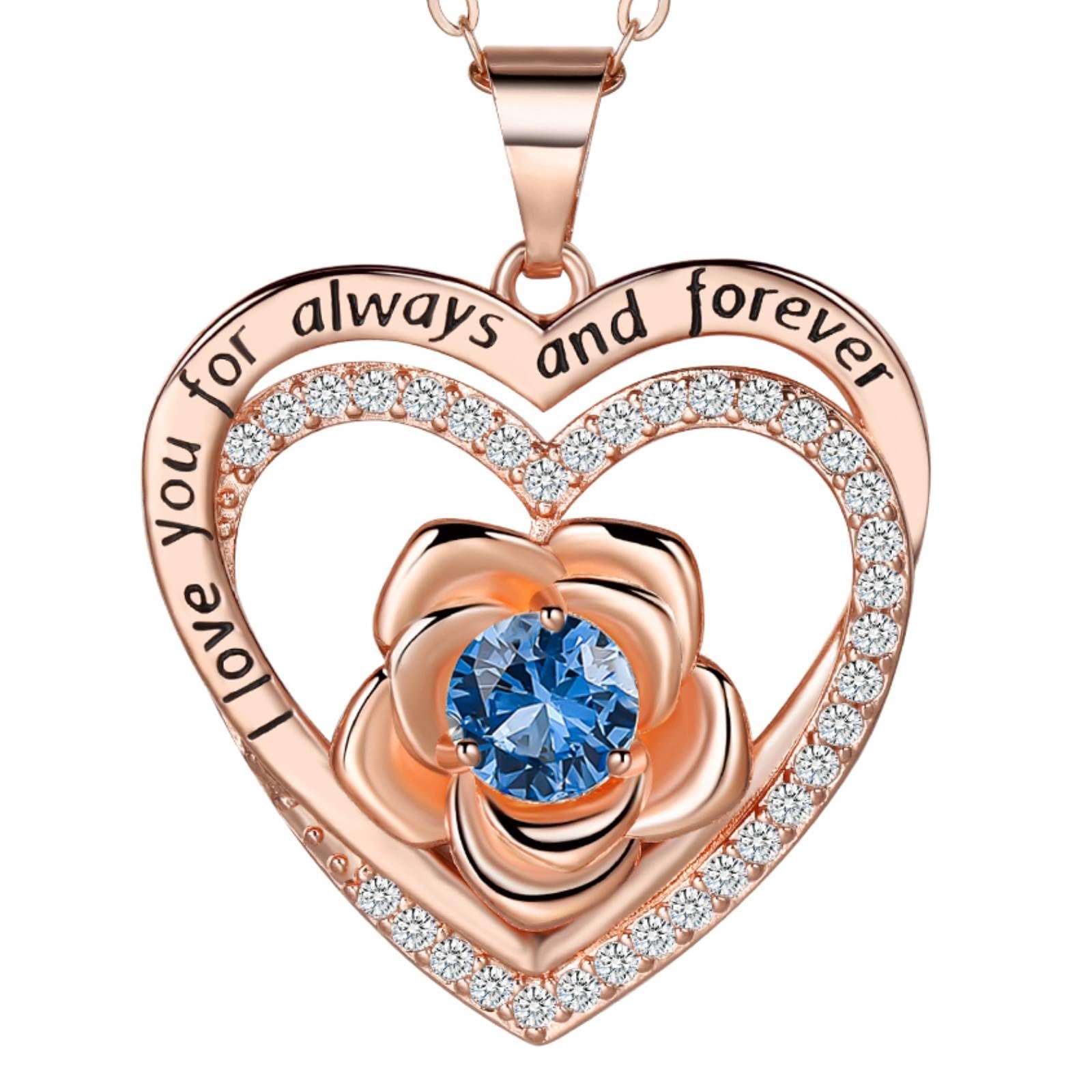 JIACHARMED Valentine Gift for Women, Wife Valentines Gift Ideas,30th 40th 50th 60th Valentina Gifts for Her,Rose Heart Birthstone Pendant Necklaces