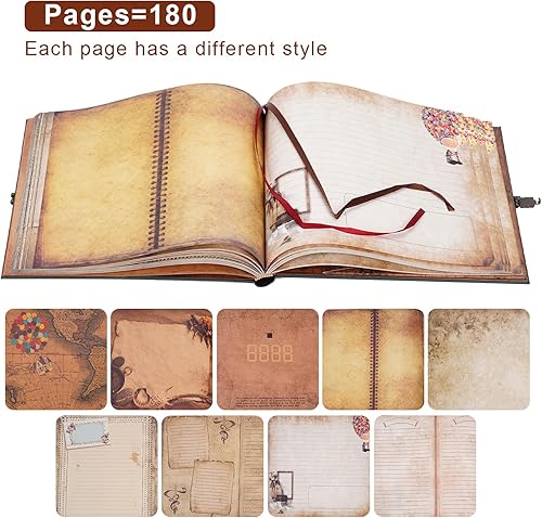 Miniatura 3 de JIMBON Nuestro libro de aventuras de 180 páginas álbum de recortes, álbum de fotos, estilo retro, con letras en relieve, cubierta de cuero, diario