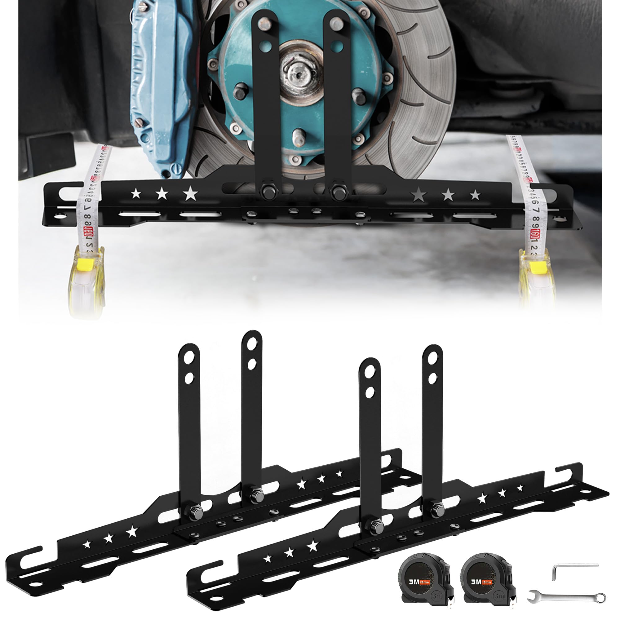 mocsenber Wheel Alignment Tool with 2 Measuring Tapes, Upgraded Automotive Toe Alignment Tool for Home Use, Compatible with More Vehicle Models, Black, Toe Plates