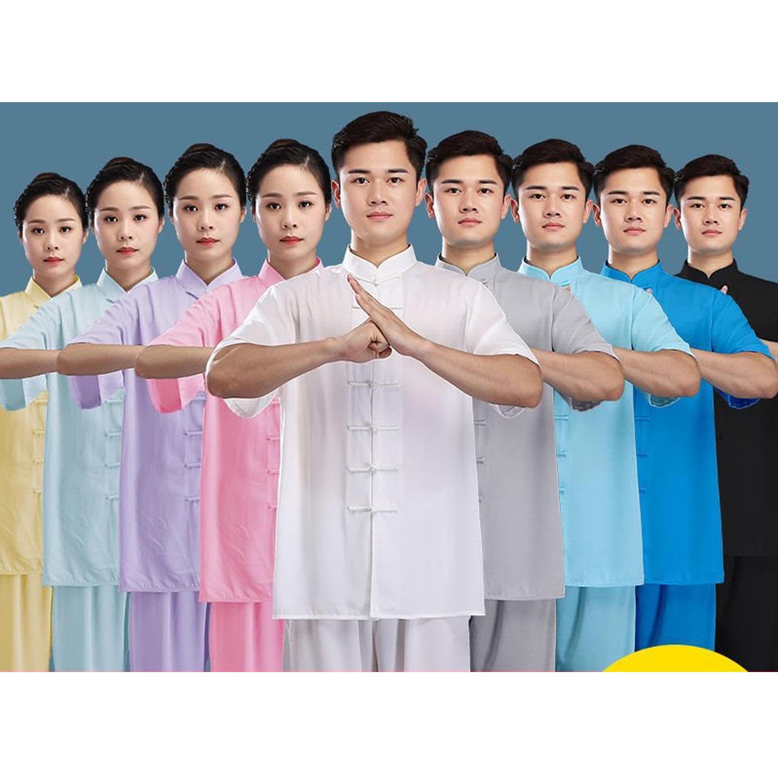 Uniforme de Tai Chi Unisexe - Hommes Femmes Manches Courtes Kung Fu Arts Martiaux Vêtements pour Exercices Qigong Kung Fu Wing Chun,RoyalBlue-S