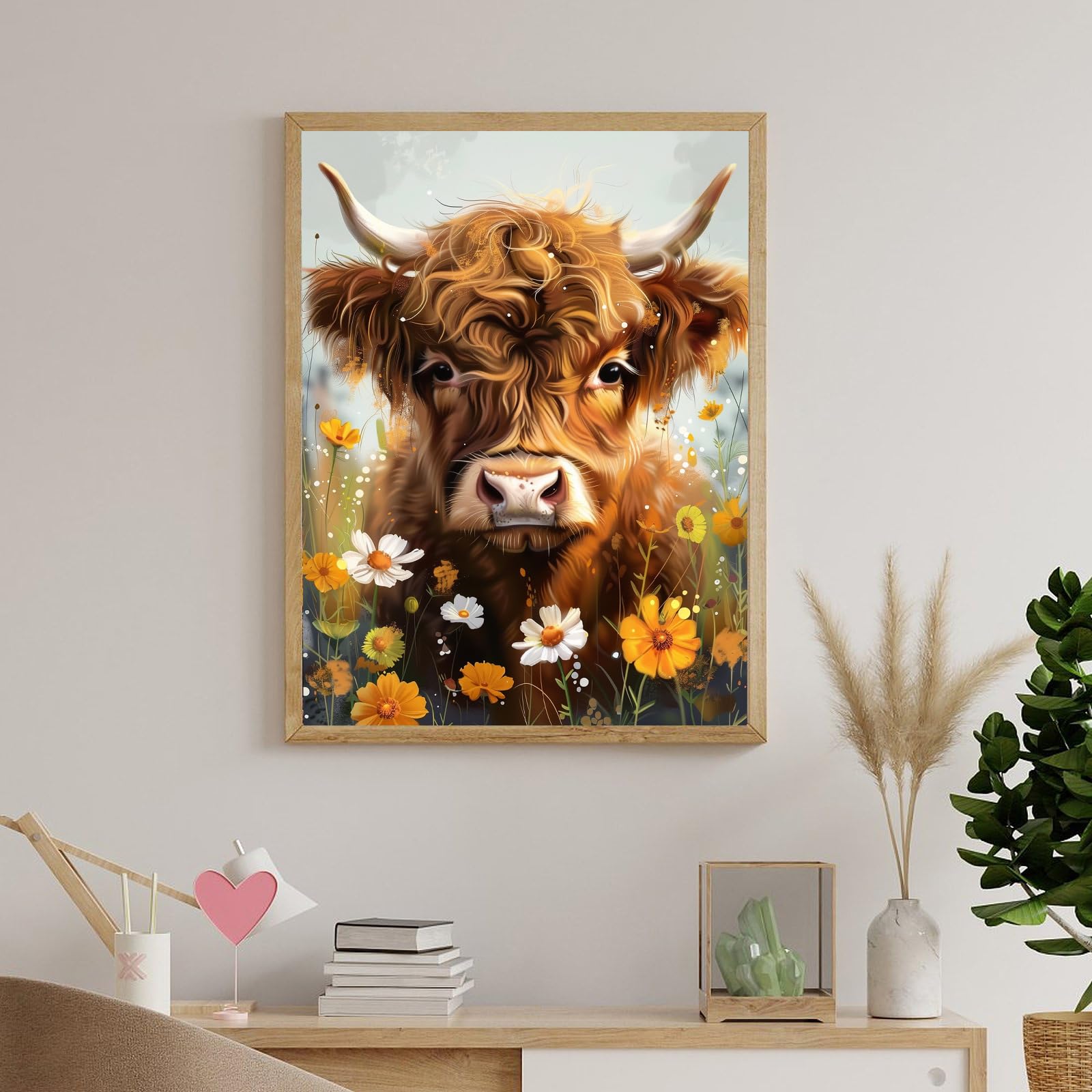 Naykow Highland Cow Diamond Painting Decoration, zestawy artystyczne dla dorosłych, sztuka diamentowa, DIY, zestawy do malowania dla dorosłych, 5D, do domu, dekoracja ścienna, prezent, 30 x 40 cm