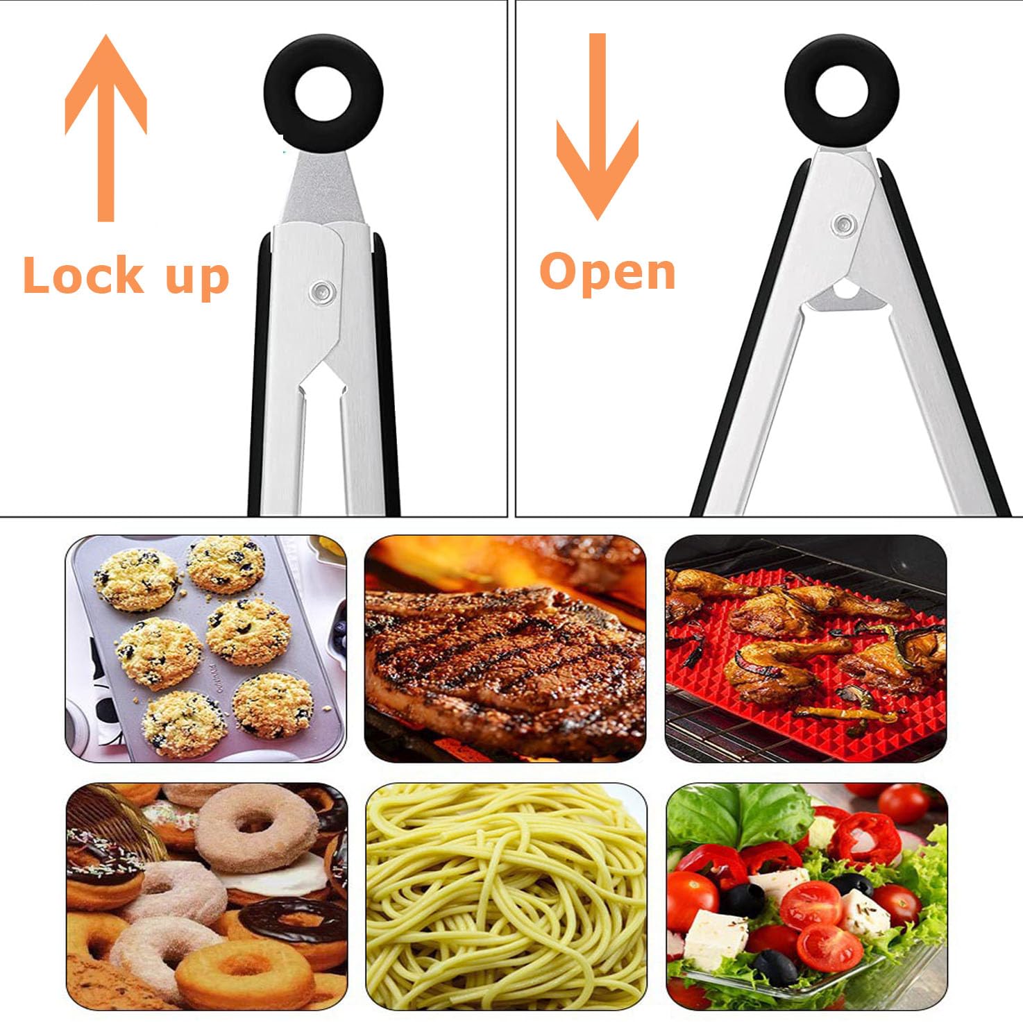 2 Pcs Kitchen Tongs Silicone with Resting Gadget, Stainless Steel Non-Slip Handle for Baking Frying, Steak, Serving, Buffet - Image 4
