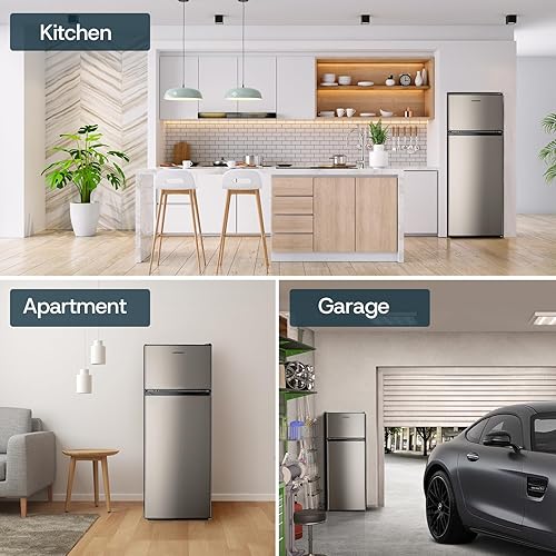 Miniatura 7 de Upstreman Refrigerador de 7.7 pies cúbicos con congelador, puerta doble, termostato ajustable, gran capacidad, columpio de puerta reversible,